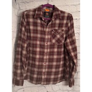 Mountain and Isles Mens‎ Plaid Long Sleeve Button Up Shirt Burgundy White Size M